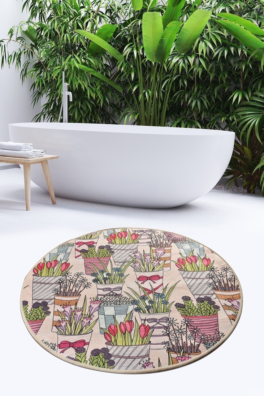 Covoras de baie Flowepot, Chilai, Ø140 cm, multicolor - imagine 6
